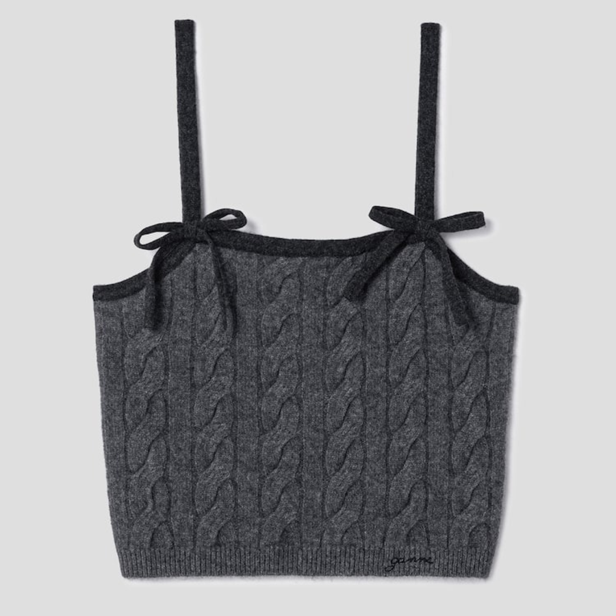 GANNI Cashmere Mix Strap Top – Ash