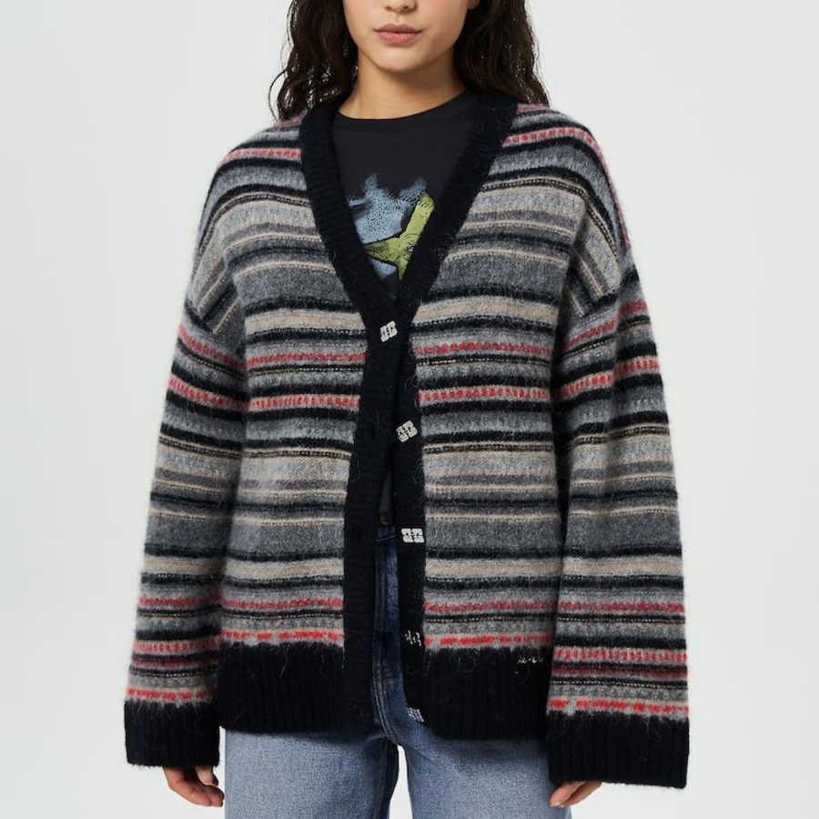 ANNI Soft Wool Stripe Boxy Cardigan – Black