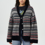 ANNI Soft Wool Stripe Boxy Cardigan – Black