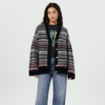 ANNI Soft Wool Stripe Boxy Cardigan – Black