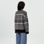 ANNI Soft Wool Stripe Boxy Cardigan – Black