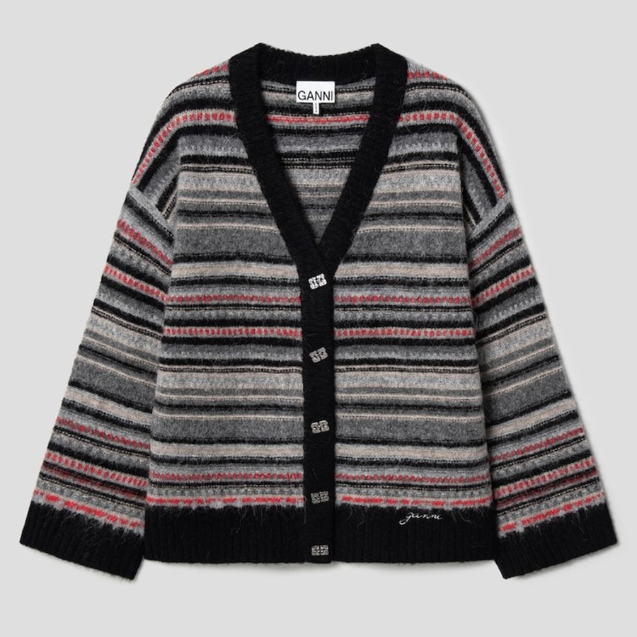 ANNI Soft Wool Stripe Boxy Cardigan – Black