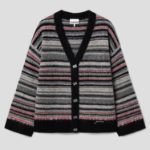 ANNI Soft Wool Stripe Boxy Cardigan – Black