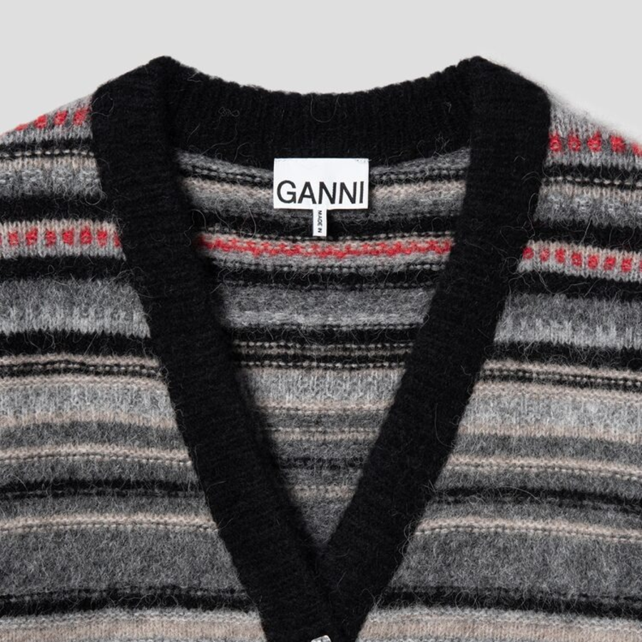ANNI Soft Wool Stripe Boxy Cardigan – Black