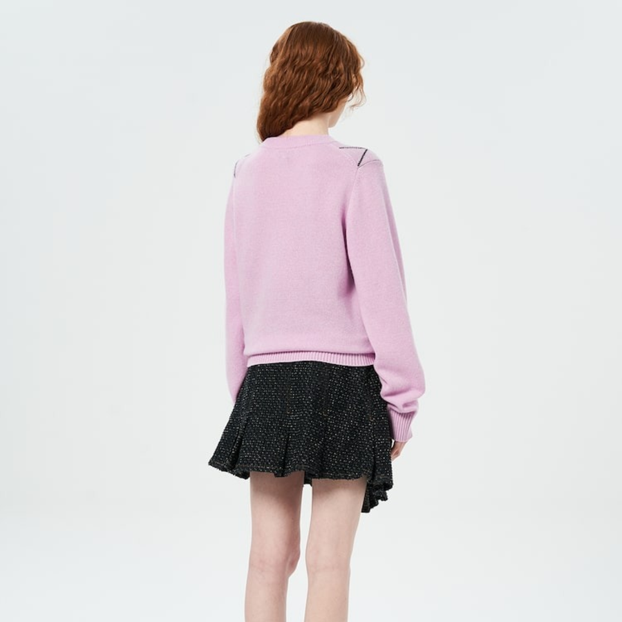 GANNI Graphic Wool Mix Bow Crewneck – Light Pink