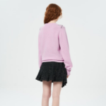 GANNI Graphic Wool Mix Bow Crewneck – Light Pink