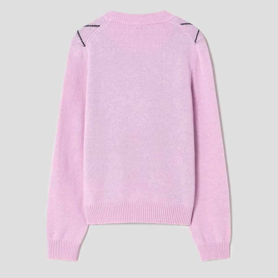 GANNI Graphic Wool Mix Bow Crewneck – Light Pink