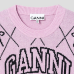 GANNI Graphic Wool Mix Bow Crewneck – Light Pink