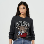 GANNI Graphic Wool Mix Bear Crewneck – Gray Quill