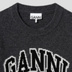 GANNI Graphic Wool Mix Bear Crewneck – Gray Quill