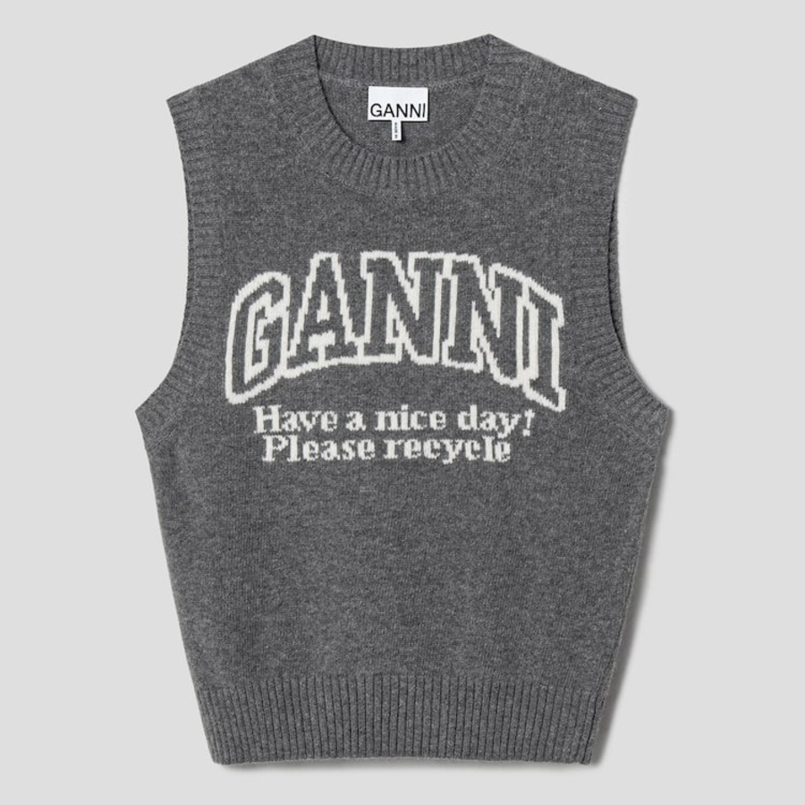 GANNI Graphic Wool Vest – Grey
