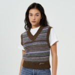 GANNI Soft Wool Stripe Vest – Yellowish Brown