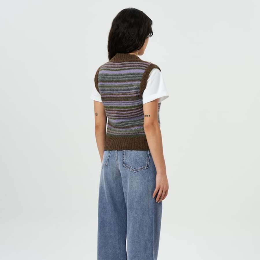 GANNI Soft Wool Stripe Vest – Yellowish Brown