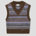 GANNI Soft Wool Stripe Vest – Yellowish Brown