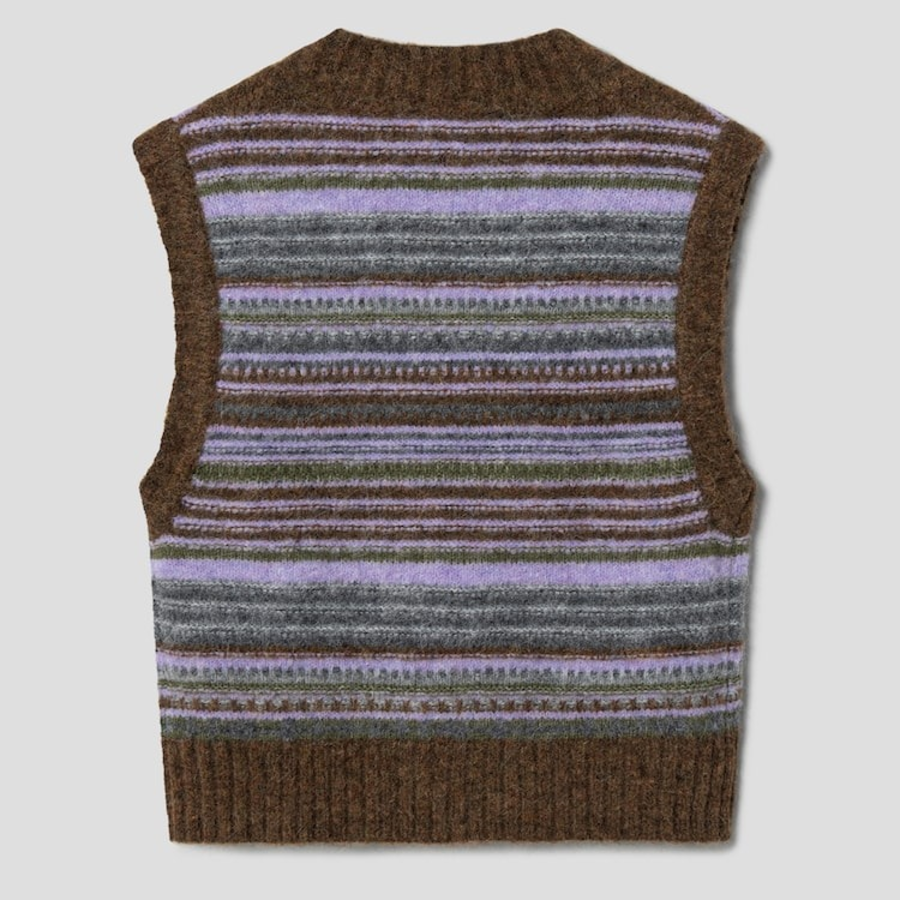 GANNI Soft Wool Stripe Vest – Yellowish Brown