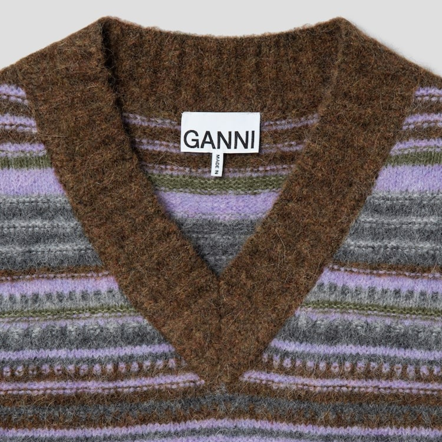 GANNI Soft Wool Stripe Vest – Yellowish Brown