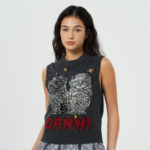 GANNI Graphic Wool Mix Cats Vest – Ash