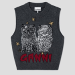 GANNI Graphic Wool Mix Cats Vest – Ash