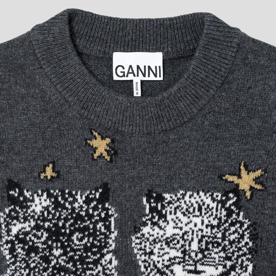 GANNI Graphic Wool Mix Cats Vest – Ash