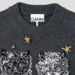 GANNI Graphic Wool Mix Cats Vest – Ash
