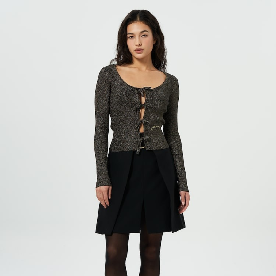 GANNI Light Sparkle Rib Cardigan – Ash