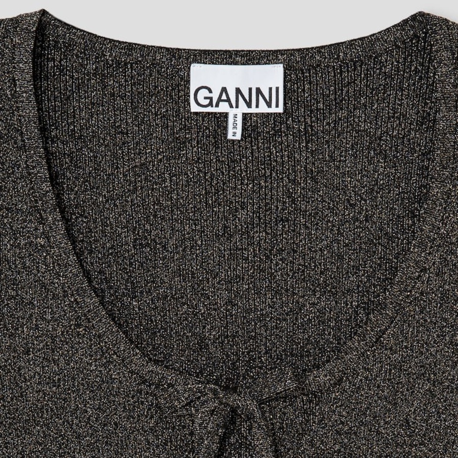 GANNI Light Sparkle Rib Cardigan – Ash