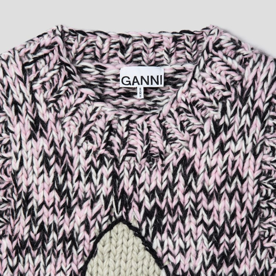 GANNI Graphic Wool Handknit Vest – Light Pink