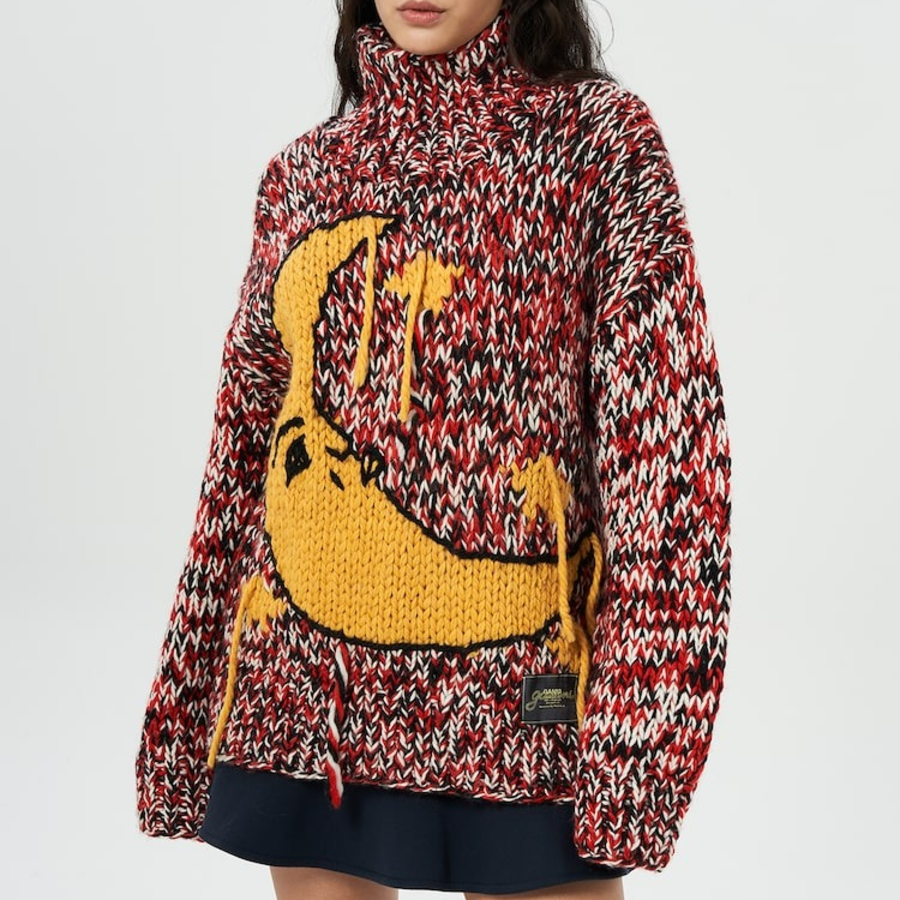 GANNI Graphic Wool Handknit Turtleneck – Red