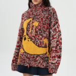 GANNI Graphic Wool Handknit Turtleneck – Red