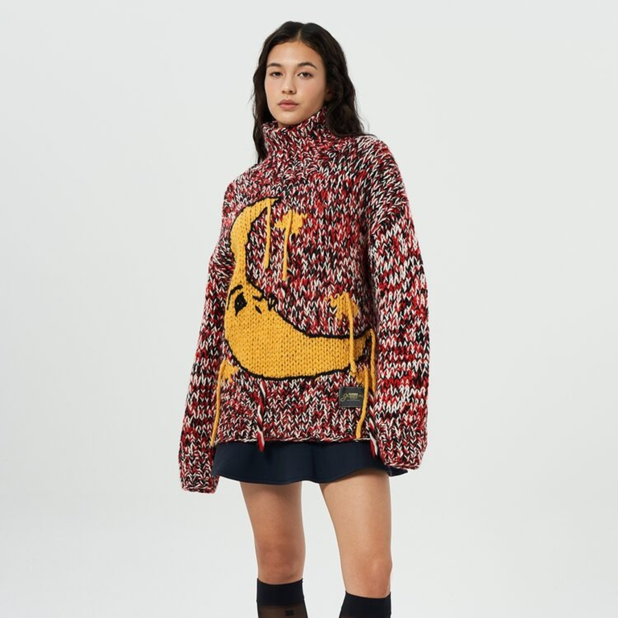 GANNI Graphic Wool Handknit Turtleneck – Red