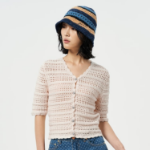 GANNI Cotton Pointelle Short Sleeve Cardigan – Ivory