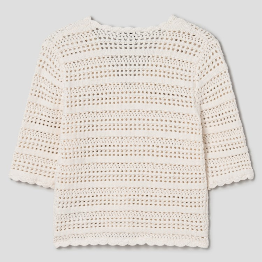 GANNI Cotton Pointelle Short Sleeve Cardigan – Ivory