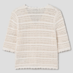 GANNI Cotton Pointelle Short Sleeve Cardigan – Ivory
