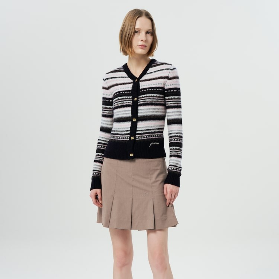 GANNI Soft Wool Stripe Cardigan – Black