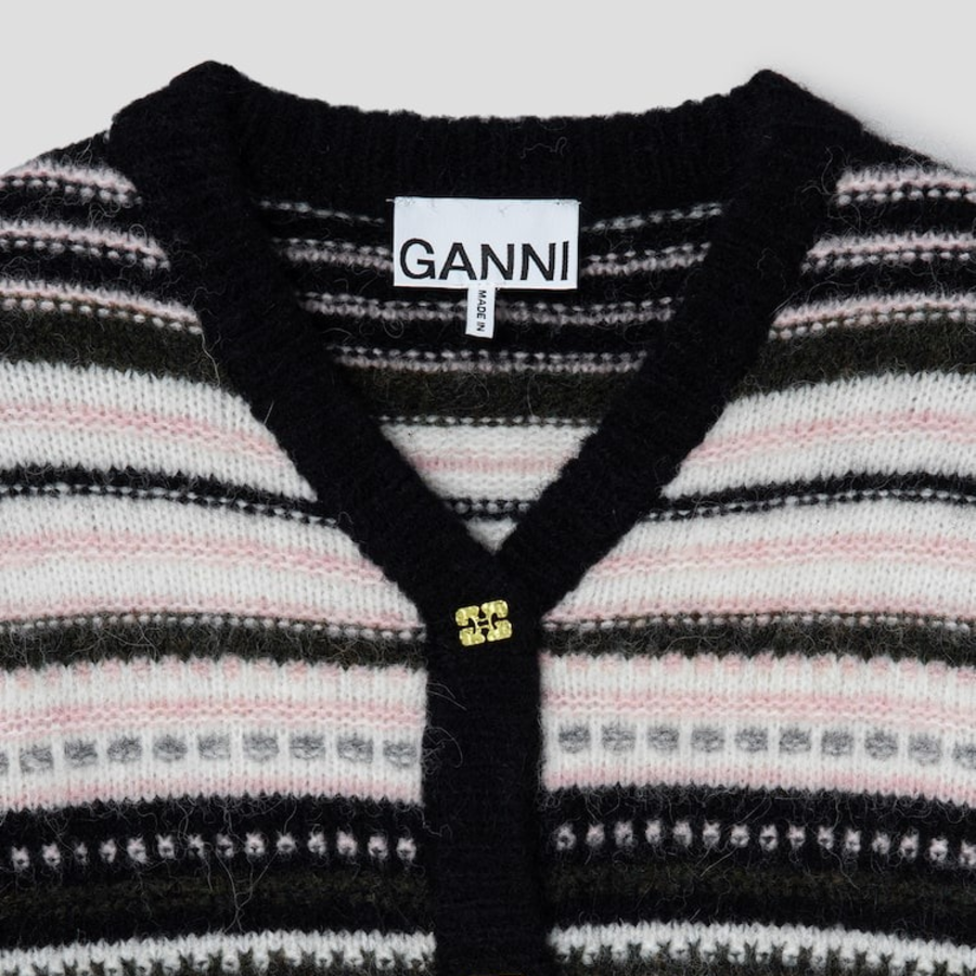 GANNI Soft Wool Stripe Cardigan – Black