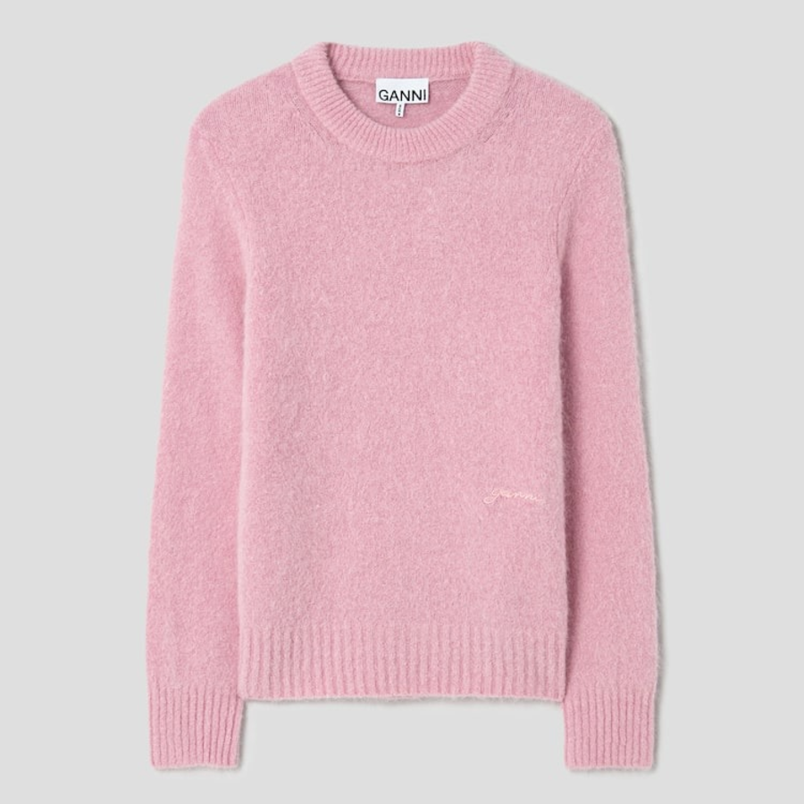 GANNI Brushed Alpaca O-Neck – Light Pink