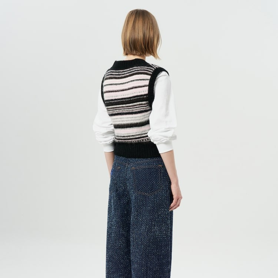 GANNI Soft Wool Stripe Vest – Black