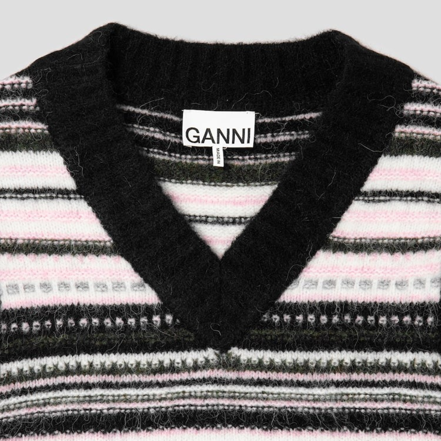 GANNI Soft Wool Stripe Vest – Black