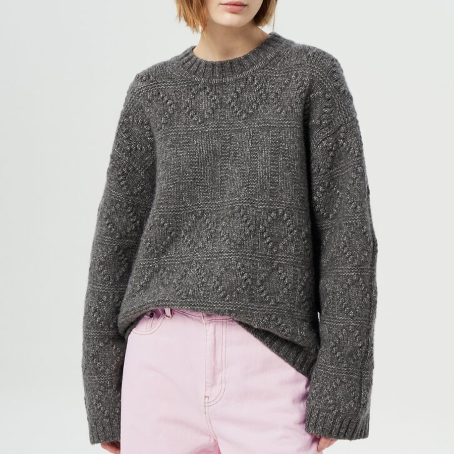 GANNI Wool Cotton Bubble O-Neck – Phantom