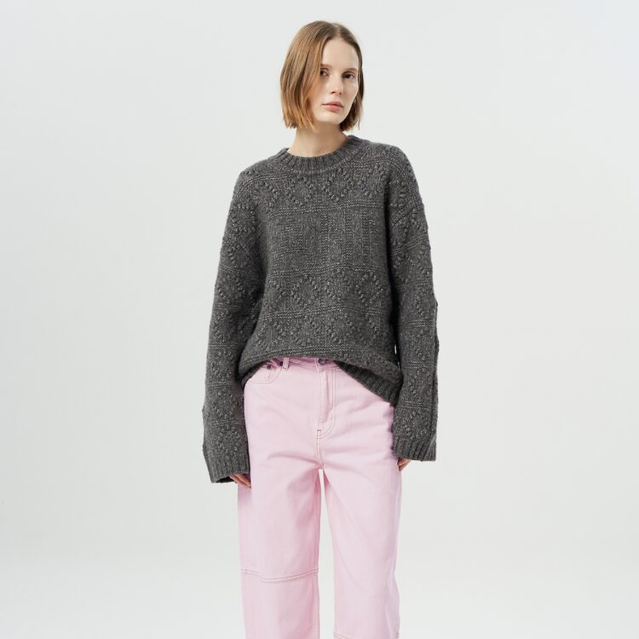 GANNI Wool Cotton Bubble O-Neck – Phantom