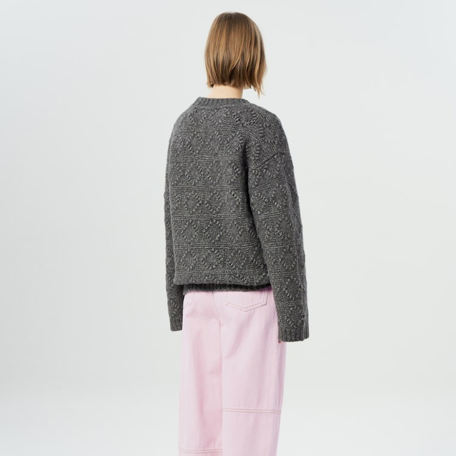 GANNI Wool Cotton Bubble O-Neck – Phantom