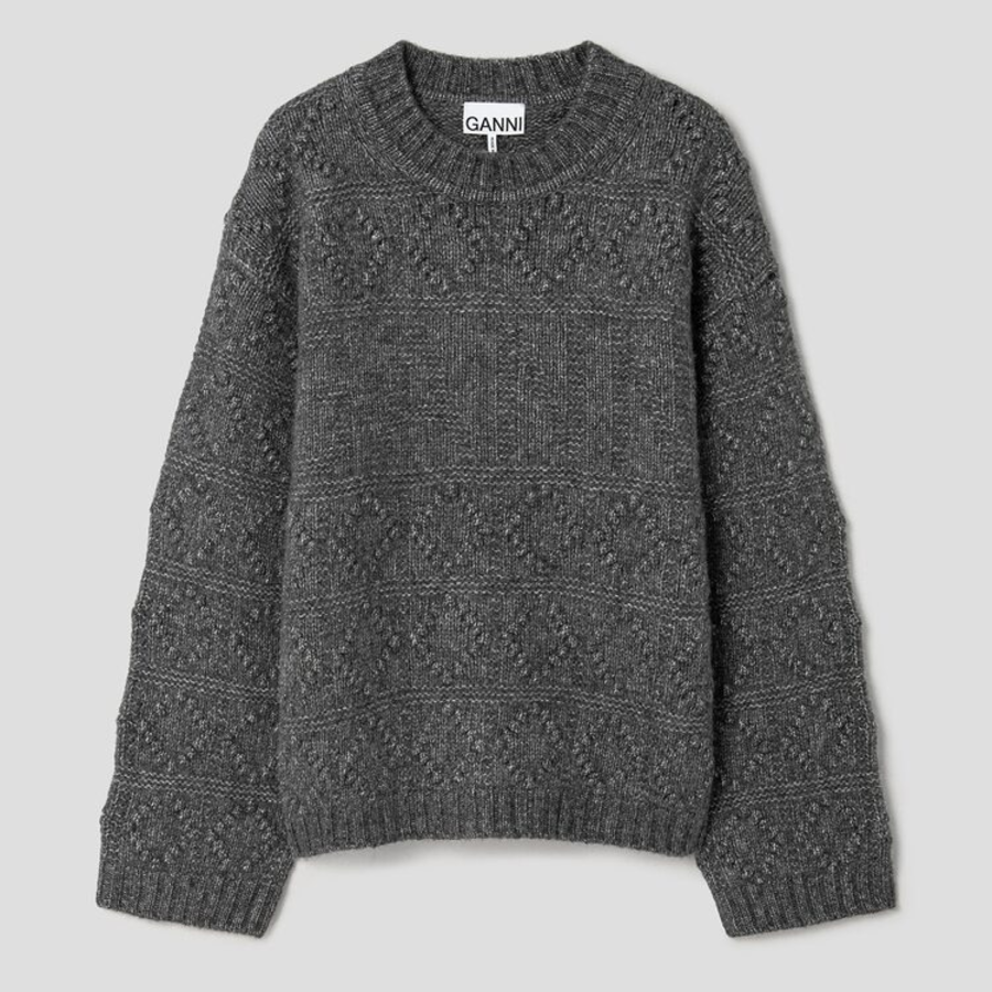 GANNI Wool Cotton Bubble O-Neck – Phantom