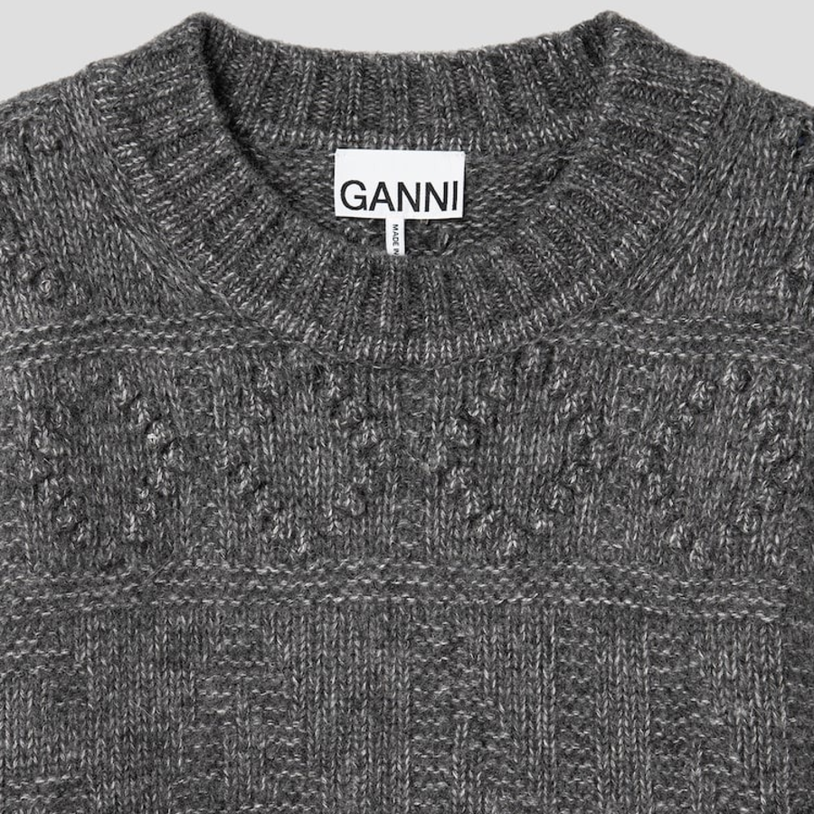 GANNI Wool Cotton Bubble O-Neck – Phantom