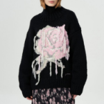 GANNI Graphic Wool Handknit Turtleneck – Black