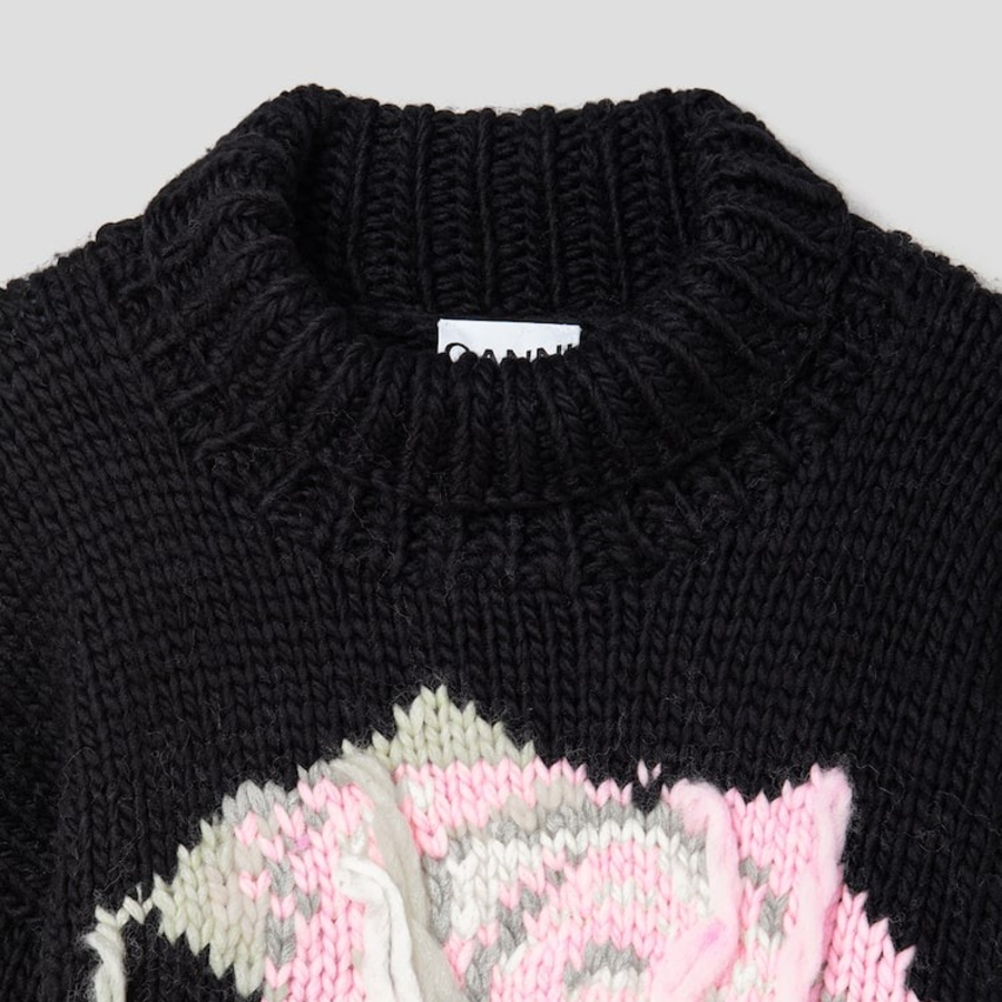 GANNI Graphic Wool Handknit Turtleneck – Black