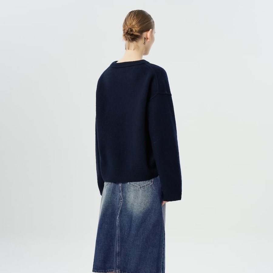 GANNI Boiled Wool O-Neck – Navy