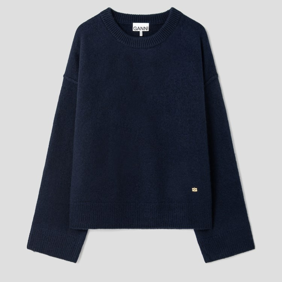 GANNI Boiled Wool O-Neck – Navy