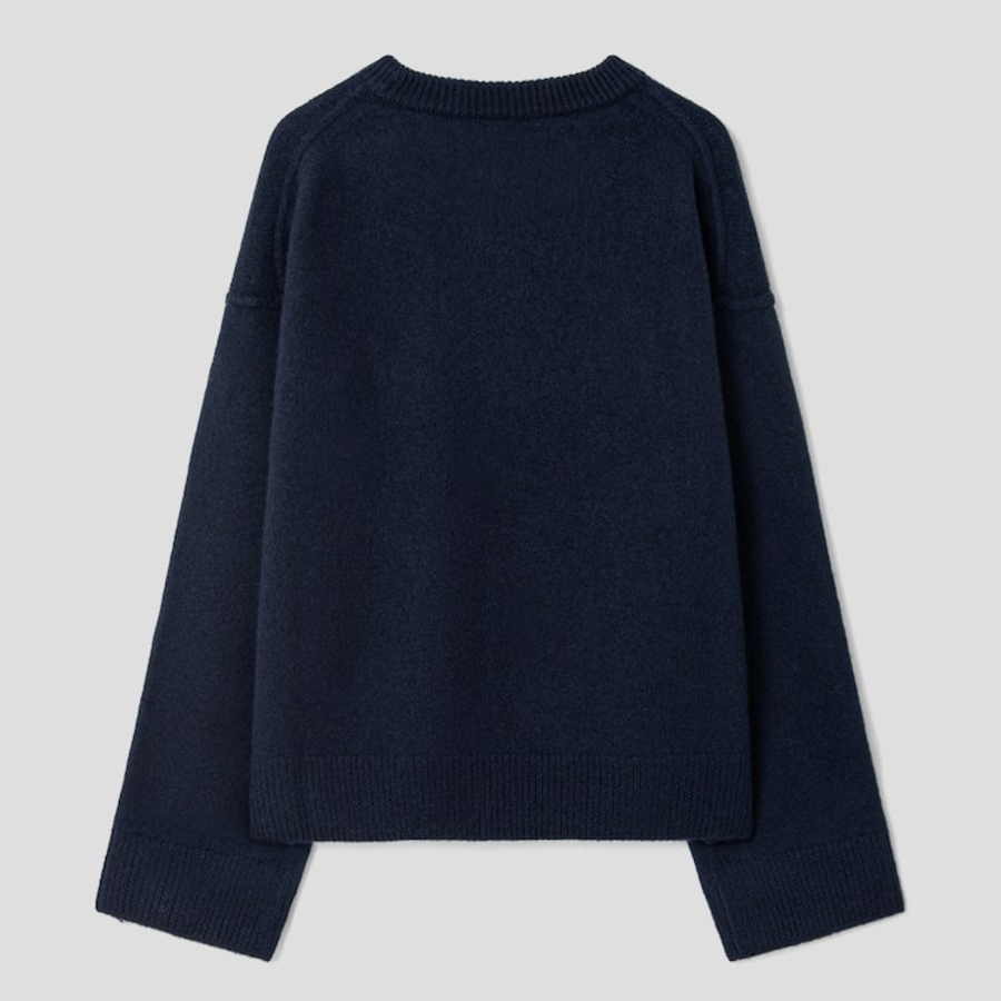 GANNI Boiled Wool O-Neck – Navy