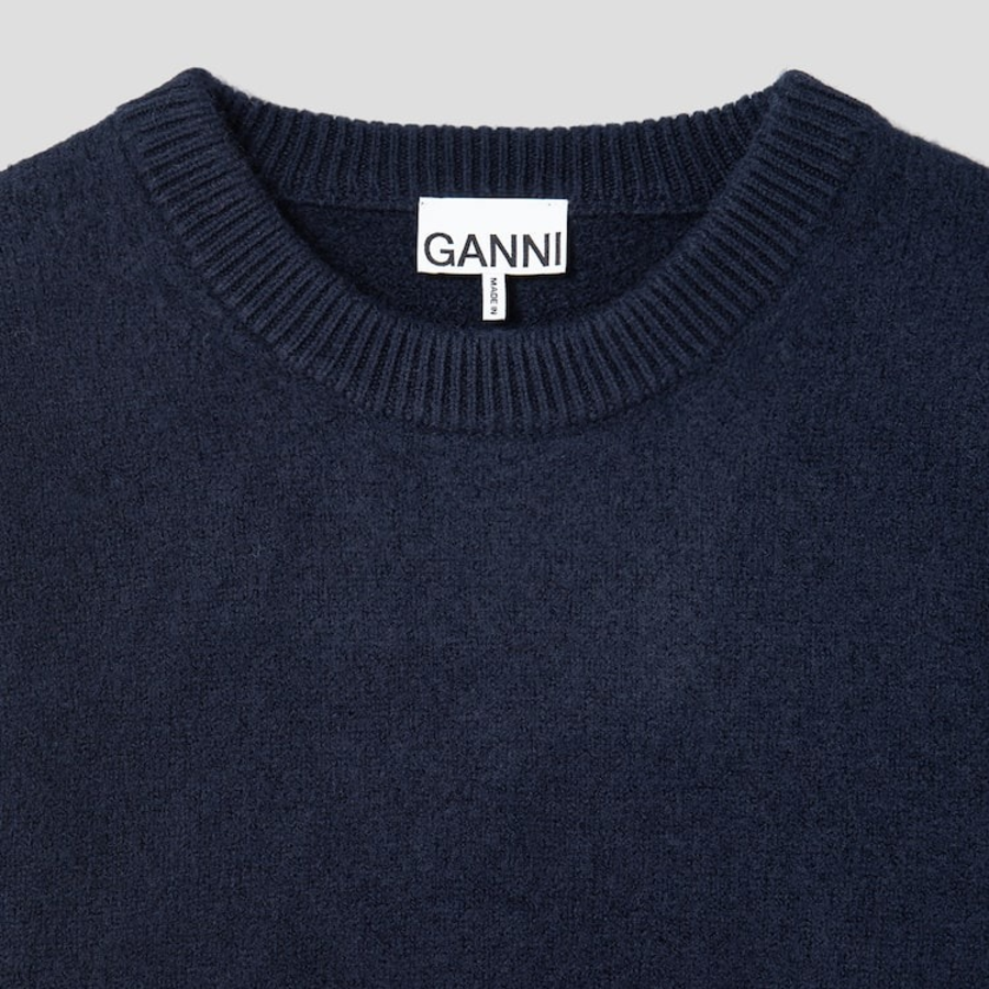 GANNI Boiled Wool O-Neck – Navy