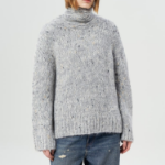 GANNI Chunky Marled Handknit Open Back Pullover – Light Grey